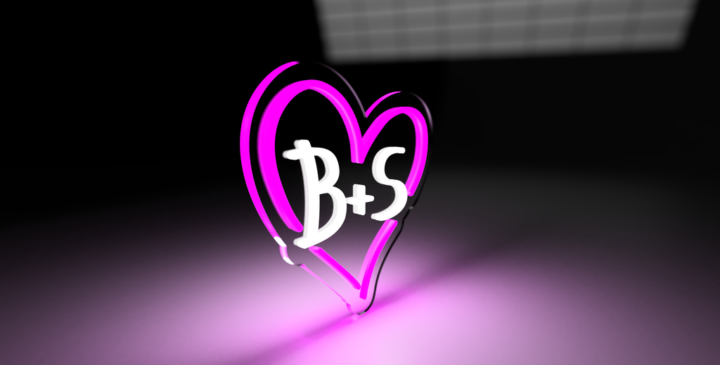 Semn neon Inima Valentines Day cu inițialele B+S, cadou elegant pentru iubire.