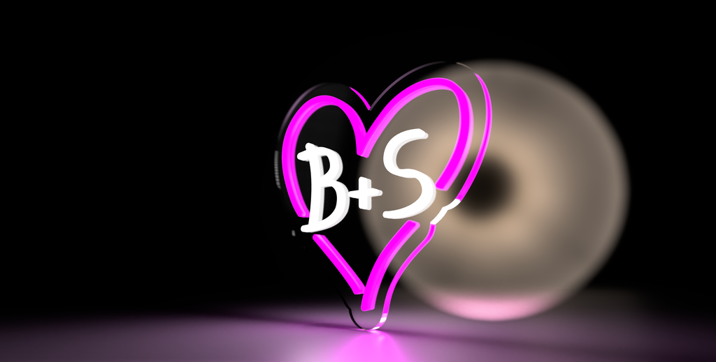 Semn neon Inima Valentines Day cu inițialele B și S, semne neon led personalizate pentru cadouri.