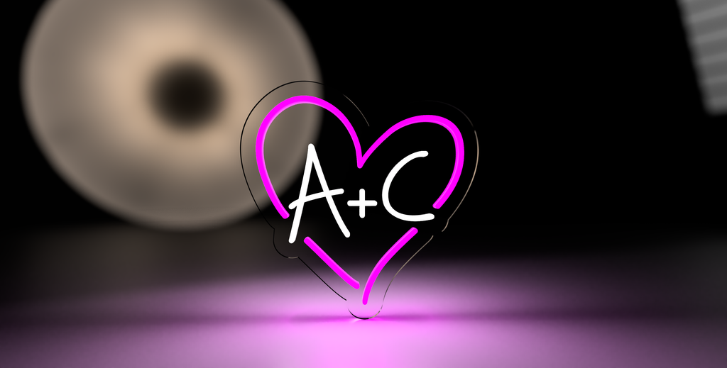 Semn neon Inima Valentines Day cu inițialele A+C, un semn luminos personalizat, cadou perfect pentru iubire.