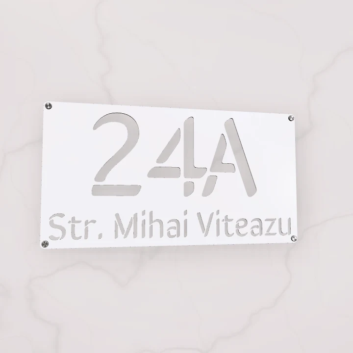 Model de număr de casă cu numele străzii, simulare 3D